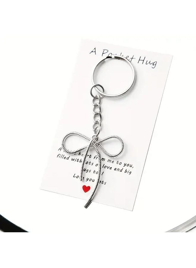 10 Sets Silvery Bow Keychain Gift Set With Hug Cards For Women Friends Sisters - Image 3